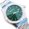 Montre homme Cadran vert Mouvement automatique Fond verre Bracelet acier Montre-bracelet lunette or rose 40mm Montres