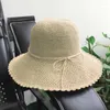 Brede rand hoeden raffia zon hoed vrouwelijke zomer Koreaanse vakantie sunshade cap vrouwen solide kleurbescherming zonnebrandcrème zonnebrandcrème casual dome bekken h7377