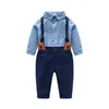 衣類セットジェニヤ幼児の男の子の男の子紳士服ロングスリーブロンパーサスペンダーパンツ2PCSウェディングパーティーカジュアル服230322