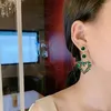 Brincos de bronzear bronzeado de cristal verde vintage para mulheres de tamanho longo de longa declaração exagerada jóias por atacado