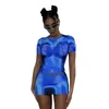 Set di abiti a due pezzi da donna alla moda 2023 Primavera Estate Nuove tute Set di minigonne slim fit a maniche corte stampate in 3D