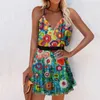 Casual Dresses Summer Woman Short V-neck Pullover Printed Suspender Dress Sleeveless Female Mini Femme Robe Sexy