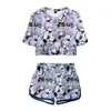 Calças de duas peças femininas listando 3d genshin impact women cenas tops colrops tshirtshorts summer anime hip hop garotas lindas roupas roupas 230322