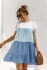 Casual Dresses Summer Women Loose O Neck Short Sleeve Dress Holiday Color Patchwork Ruffle Beach Maternity For 2023