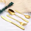 Dinnerware Sets Gold Set Stainless Steel Tableware Knife Fork Spoon Flatware Kit Kitchen Cutlery Mirror Polished