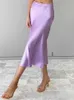 Spódnice Restuj swobodne kobiety wysoko w pasie długa spódnica fioletowa satynowa biuro damskie eleganckie spódnice