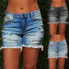 Women s Shorts Blue Ripped Denim With Tassel Pocket 2023 Summer Streetwear High Waist Button Up Sexy Hole Rave Jean 230322