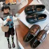 Sneakers Spring Girls British Boys Leather Shoes Barn Soft Mary Janes Metal Kids Fashion Casual Solid Black Slipon Loafers 230322