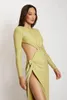 Robes décontractées automne brillant jaune couleur femme Sexy dos nu haute fendue robe de soirée célébrer fête vacances Besch Style