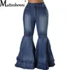 Kvinnor Jeans Casual mångsidig stor blossform Splicing Women Fashion Wide Len Blue Washed Denim Pants Cotton Stretch Trousers 230321