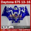 Motorcykelmässa för Daytona 675 675R 2013-2016 BODYWORK 166NO.8 DAYTONA675 13 14 15 16 BODY DAYTONA 675 R 2013 2014 2015 2016 OEM MOTO FAIRING KIT FACTORY BLUE BLÅ