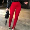 Women's Pants Autumn Casual Tight Fit Leg Opening Split Solid Color OL High Waist Fashion Streetwear Trousers Red Black Khaki 230322