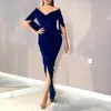 Casual Kleider Formal Off Schulter Samt Sexy Für Frauen Blau Cheongsam Krawatte Taille Hohe Schlitze Cocktailkleid Weibliche Hochzeit Gast robe