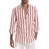 Casual shirts voor heren zomer mannen linnen shirt met lange mouwen streep print flodderige down-collar knop shirts tops mannelijke kleding 230322