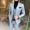 Men's Suits Blazers 3 Pieces Suits JacketsPantsVest Wedding Dress Suits For Men Blue Plaid Formal wear Suits Men Slim Groom Suits Size XS-5XL 230322