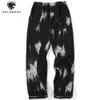 Mens Jeans Aolamegs män binder färgämne tryckstil denim pants baggy elastiska midja raka byxor high street punk cool streetwear 230321