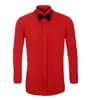 Men's Casual Shirts Mens Wing Tip Collar Dress Shirt White Red French Cuff Button Men Wedding Shirt Business Formal Party Tuxedo Dress Shirts Bowtie 230322