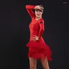 Vêtements de scène à manches longues robe de danse latine femmes gland Tango ChaCha compétition Costume bal Performance vêtements pratique YS1778