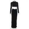 Casual Dresses Long Sleeve Cut Out Maxi Bodycon Dress Women Elegant Tight Autumn Winter Sexy Party 2023 Club Wear