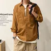 メンズカジュアルシャツ春秋の日本のストリートウェアレトロカジュアルシャツ男性ハラジュク高品質のカーゴコートプラスピュアコットン長袖230322