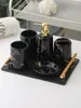 Bath Accessory Set Green Sets Marble Textured Bathroom Household Wash Brush Holder Cup Liquid Soap Dispensers Dishes Kit