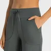 Kvinnors byxor s yushuhua casual bootleg yoga hög midja nylonträning flare leggings stora fickshow tunnhet sportbyxor 230322