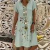 Casual jurken 2021 Zomerjurk Vrouwen Vintage Floral Gedrukte korte mouw Sundress Ladies Boheems feest Korte Vestido Robe losse jurk G230322