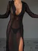 Party Dresses Sexy Ruffles Beach for Women 2023 Summer Elegant Tassel Long Sleeve Bodycon Maxi Black Evening Outfits Y2303