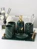 Bath Accessory Set Green Sets Marble Textured Bathroom Household Wash Brush Holder Cup Liquid Soap Dispensers Dishes Kit