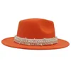 Chapeau Fedora en fausse laine à large bord, accessoires de perles, Style britannique, casquette en feutre Panama pour hommes et femmes, chapeau de luxe pour fête d'église, nouvelle collection
