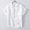 Casual shirts voor heren korte mouwen shirt voor mannen zomer 100% pure linnen tops mannelijke casual turn down kraag kleding vaste kleur zakdecoratie 230322