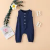 Rompers Summer Born Infant Baby Boys Girls Romper Jumpsuits Onepiece Overalls Solid Color Sleeveless Muslin Spädbarnskläder 230322