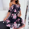 Robes décontractées Sexy Spaghetti Strap Femme Robe D'été Imprimé Floral Hors Épaule Robe D'été Élégante En Mousseline De Soie A-ligne Plage Boho Robes Vestidos G230322