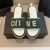 2023 NEW Designer Slide Women Fashion Beach Flat Shoes Tweed Straw Woven Slides Sandals Slip on Wedge Mule Brand Casual Shoes Platform Chain Rubber