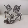 Rene caovilla Snake naaldhak sandalen Avondschoenen Kroonluchter met kristallen verfraaide sandalen dames hoge hakken Luxe ontwerpers Enkel Wraparound schoen