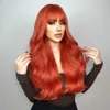 Synthetic Wigs Easihair Long Wavy Orange Red Synthetic Wigs with Bangs for Women Cosplay Christmas Natural Hair Heat Resistant Fiber 230227