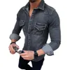 Chemises décontractées pour hommes printemps automne chemise en jean pour hommes chemises en jean à manches longues pour hommes coton doux deux poches chemises en jean élastiques minces chemise homme 230322