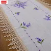 Table Runner BOHAO Table Runner Luxury Set Lavender Embroidered Lace Rectangular Oval Tablecloth For Party Dining Table Mat Linen Placemat 230322