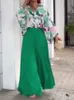 Women's Pants s Autumn Casual Women Loose Vintage Boho Print Shirt Wide Leg Suits Two Piece Set Lady Fashion Outfits 230322