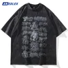 Survêtements pour hommes Hommes T-shirt lavé Hip Hop Streetwear Japonais Dessin animé Tatouage Fille Graphique T-shirt Vintage Tops Coton T-shirt à manches courtes 230322