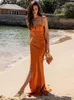 Casual Dresses Avrilyaan Satin Pleated Backless Sexy Dress Women High Stretch Bodycon Maxi Long Summer Elegant Party Vestidos