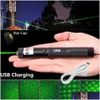 Laserpekare 200 mil USB -uppladdningsbar grön pekare astronomi 532nm Grande Lazer Pen 2in1 Star Cap Beam Light Buildin Battery Pet Dhyat