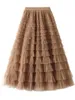 Jupes mode Tutu Tulle jupe femmes jupe longue printemps été coréen noir rose taille haute jupe plissée femme 230322