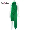 Party Dresses BaQGW Irregular Halter Satin Mini Dress Bodycon Sexy Off Shoulder Backless Streetwear Club Ruched Evening Elegant Y2303