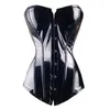 Intimo modellante da donna Sexy corsetto overbust in PVC nero Steampunk Basque Lingerie Top - Goth Rock Leather Waist Trainer per le donne