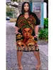 カジュアルドレスアートペインティング女性ファッションボヘミアンビーチドレスミディパーティーイブニングvネック半袖アフリカの女の子の夏