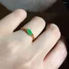 Cluster-Ringe für Damen, feiner Schmuck, 18 Karat Gold, natürlicher grüner Jadestein, Verlobungsring, luxuriöser Bambusring mit Zertifikat