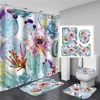 Shower Curtains Pink Flowers Rose Elegant Printed Shower Curtain Set Waterproof Women Bathing Bathroom Pedestal Rug Lid Carpet cortina ducha 230322