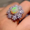 Cluster Rings Natural Dazzle Opal Ring S925 Silver Plated 18K Gold Inlaid Fire Color Flash Japanese And Korean Fashion Versatile Style