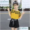 Kläder sätter sommarbarn för flickor Fashion Letter Tshirts Shorts 2pcs Teen Kid Clothes Suit Costume 6 8 10 12 Years Drop Delive DHHLF